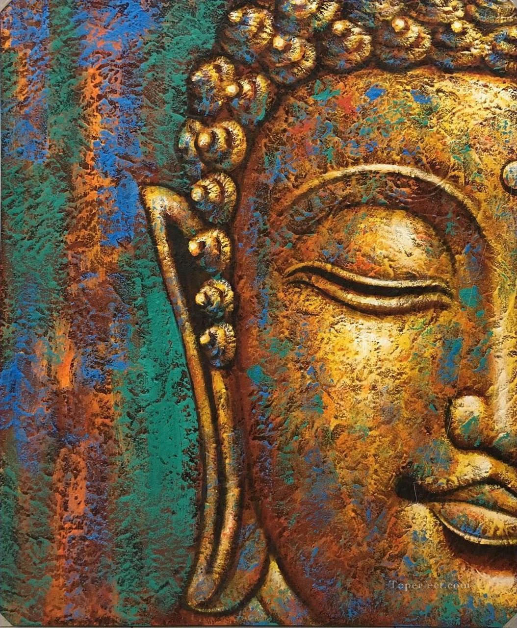 青銅の仏頭 仏教油絵